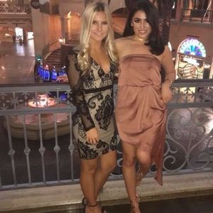 Black Lace Dress. Deep V and Long Sleeve